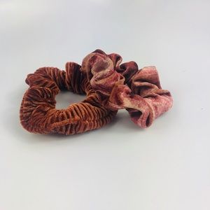 Two Washable Bright Pink Velvet Scrunchies